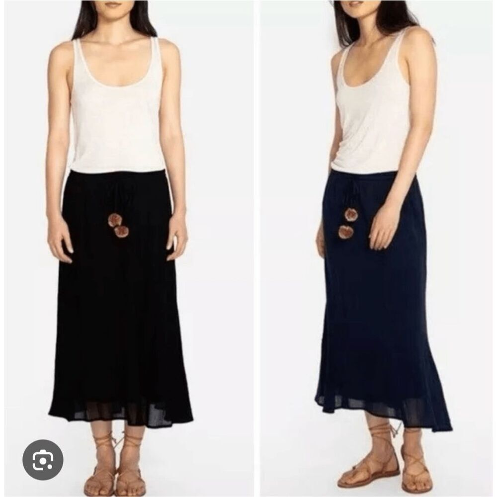 Johnny Was Calmé Easy Gauze Pom Pom Skirt size Large   Navy